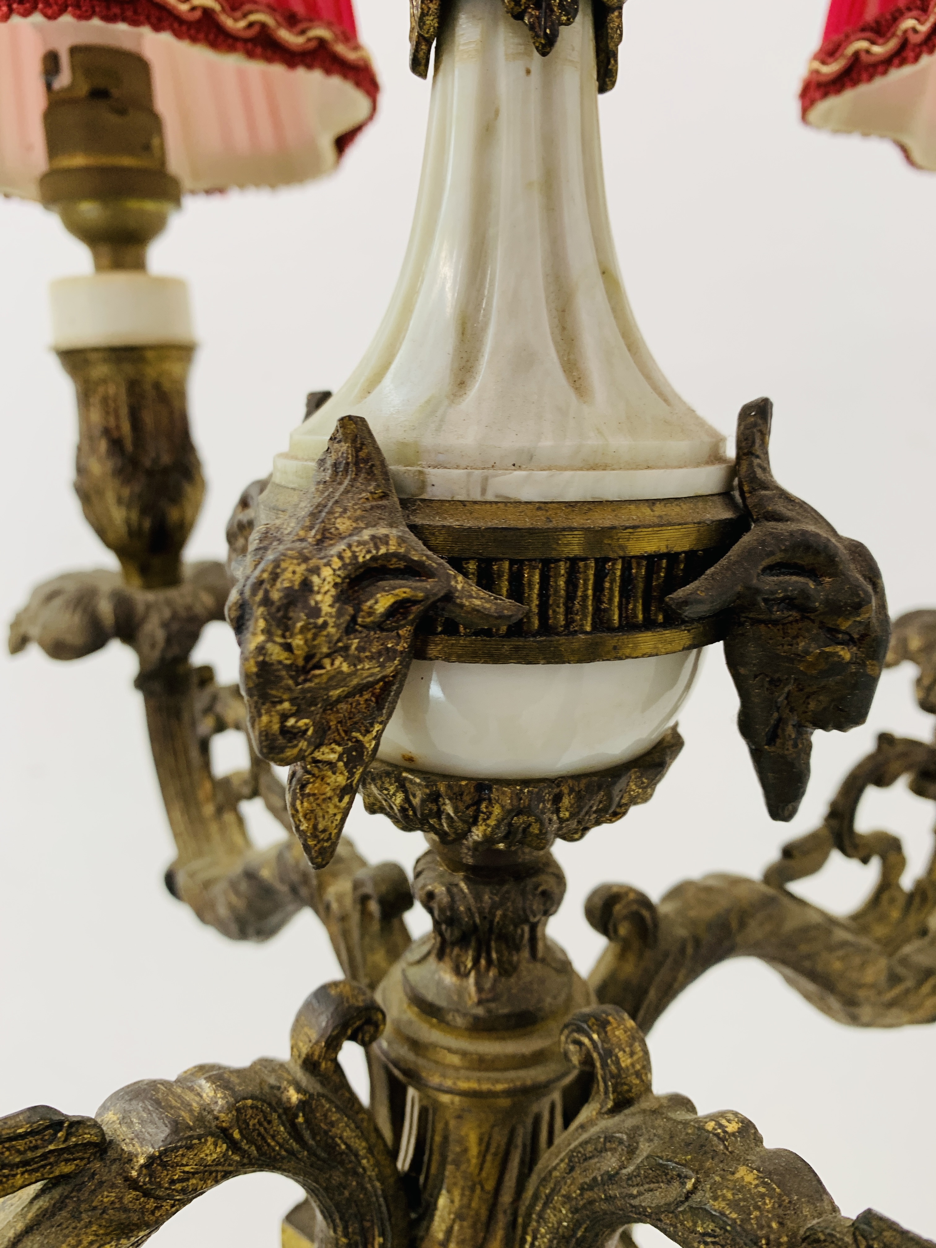 A CORINTHIAN COLUMN FLOOR STANDING FIVE BRANCH LAMP STANDARD THE BASE WITH MARBLE PLATFORM AND CLAW - Image 4 of 12