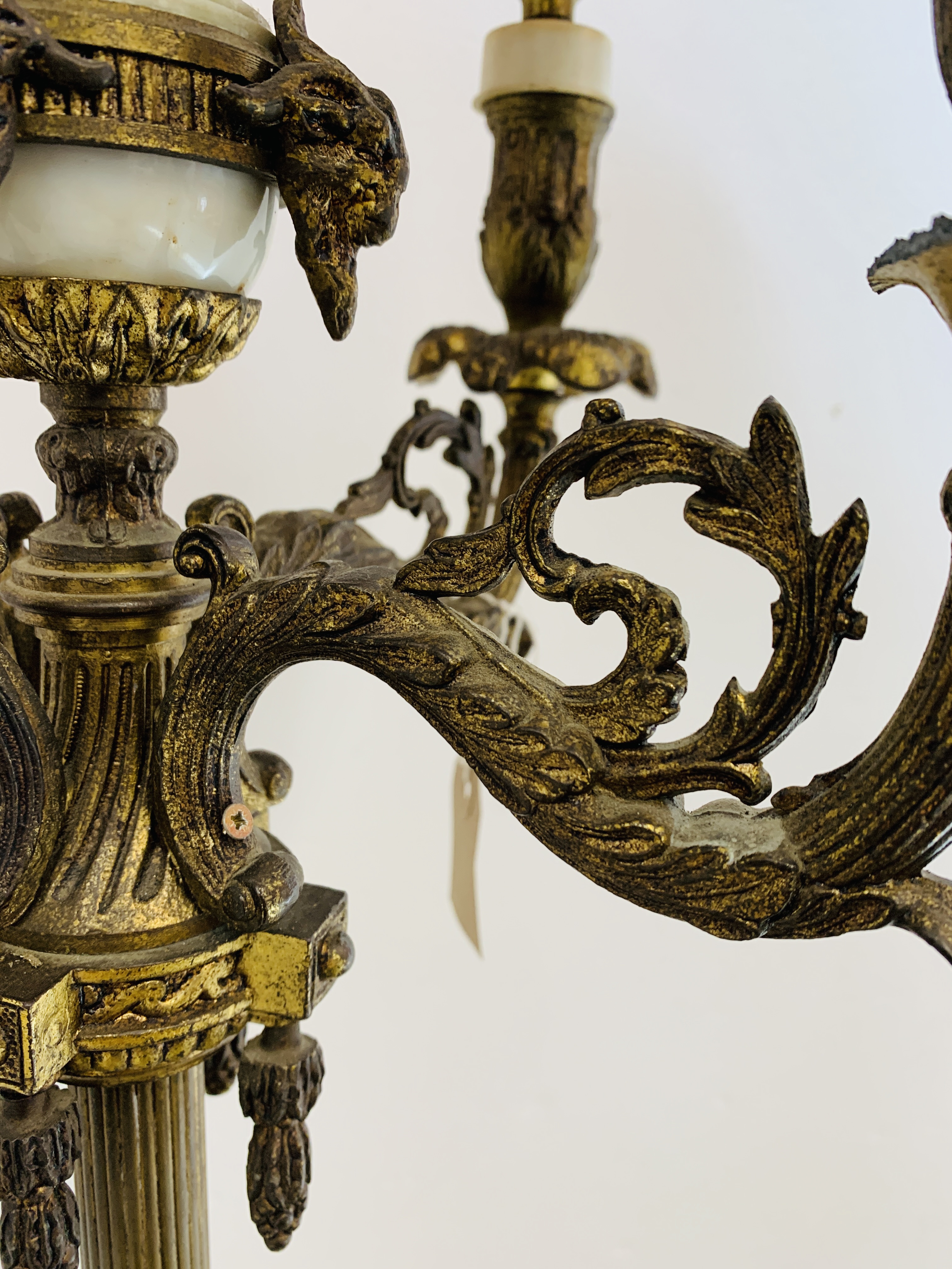 A CORINTHIAN COLUMN FLOOR STANDING FIVE BRANCH LAMP STANDARD THE BASE WITH MARBLE PLATFORM AND CLAW - Image 7 of 12