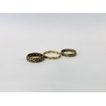 A 9CT GOLD ETERNITY RING, SET WITH SMALL DIAMONDS (LOSSES AND DAMAGE),