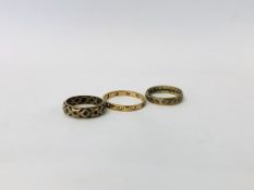 A 9CT GOLD ETERNITY RING, SET WITH SMALL DIAMONDS (LOSSES AND DAMAGE),