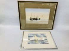 FRAMED WATERCOLOUR "BOATS AT SUNRISE" BEARING SIGNATURE E.