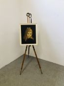 HARDWOOD EASEL AND FRAMED PORTRAIT PRINT