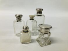 5 X SILVER TOPPED DRESSING TABLE BOTTLES TO INCLUDE ASPREYS, ETC.