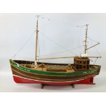 A VINTAGE HAND BUILT WOODEN MODEL OF A FISHING TRAWLER "EILEEN" NO. 96 LENGTH 85CM. HEIGHT 66CM.