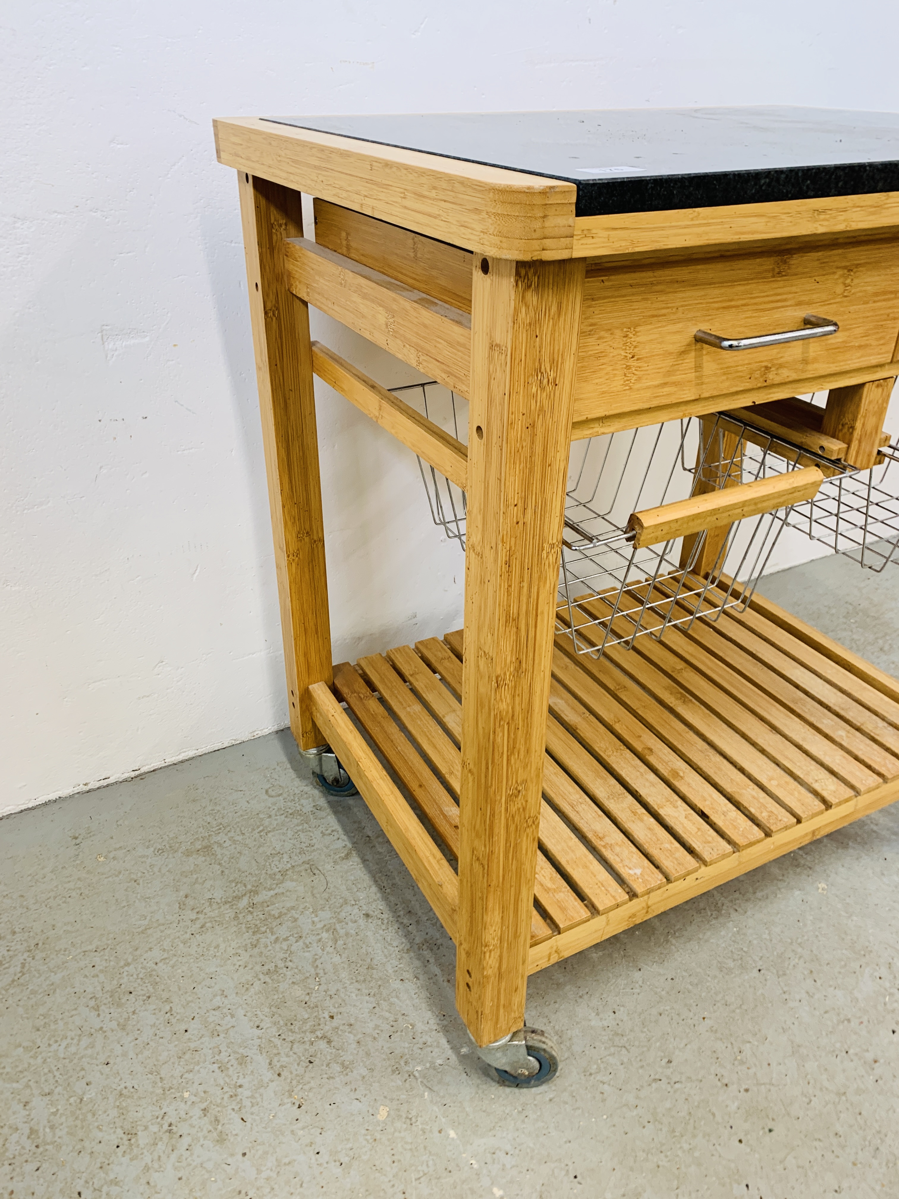 A TWO DRAWER KITCHEN WORKSTATION WITH SOLID GRANITE PREPARATION TOP, WHEELED. - Image 8 of 12