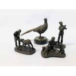 3 X HEREDITIES ORNAMENTS, METALCRAFT STUDY OF A PHEASANT ON A MARBLE BASE.