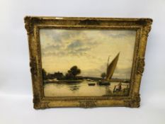 FRAMED OIL ON CANVAS "ACLE BRIDGE" BEARING SIGNATURE ROBERT BAGGE SCOTT 1849 - 1925.