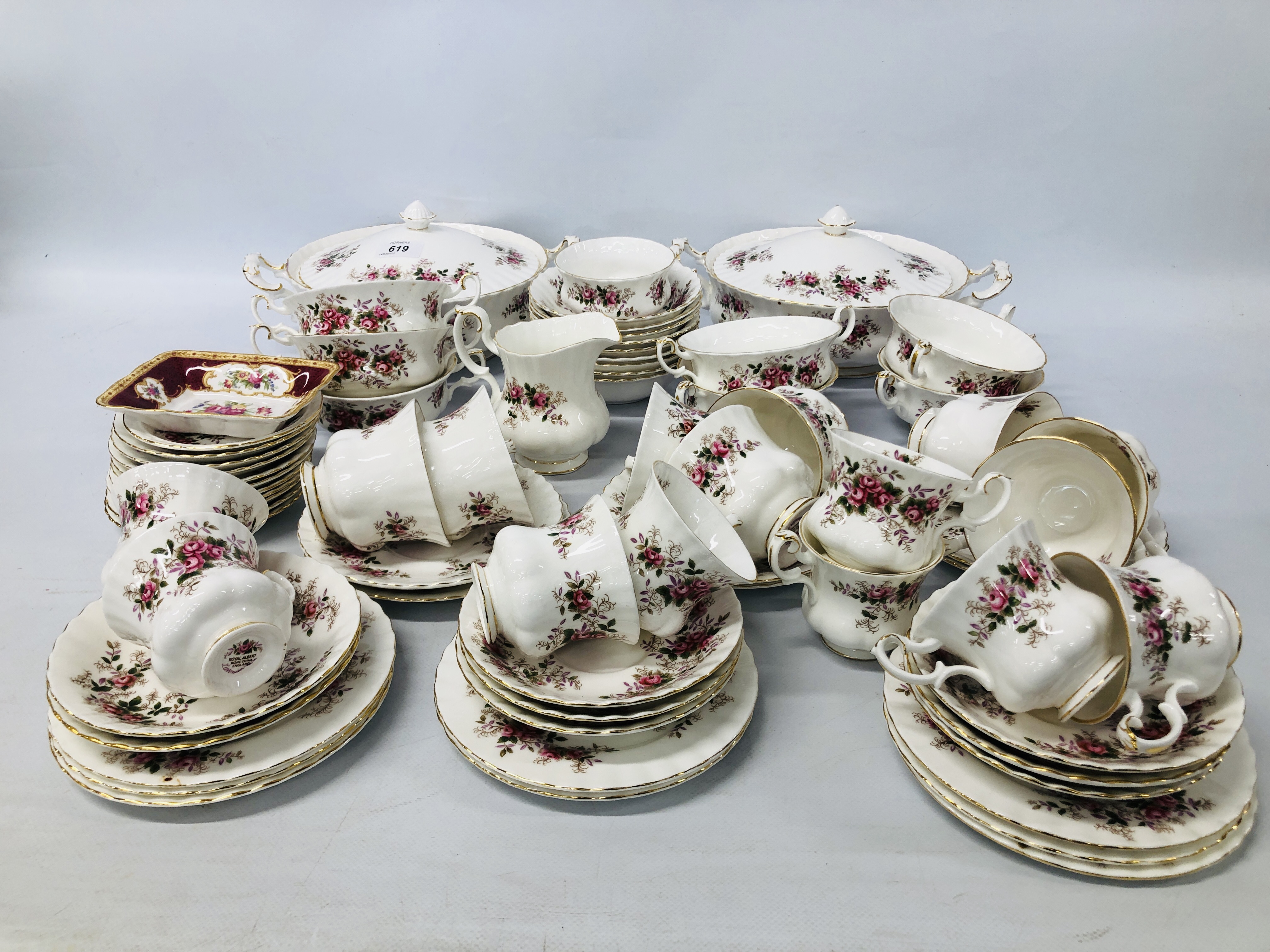 COLLECTION OF ROYAL ALBERT "LAVENDER ROSE" TEA AND DINNER WARE (68 PIECES) + ONE ROYAL ALBERT "LADY