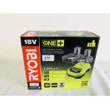 RYOBI 18 VOLT ONE+ 2X1.3AH 18 VOLT BATTERY PACK AND CHARGER (BOXED AS NEW) - SOLD AS SEEN.