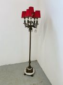 A CORINTHIAN COLUMN FLOOR STANDING FIVE BRANCH LAMP STANDARD THE BASE WITH MARBLE PLATFORM AND CLAW