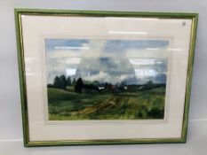 WATERCOLOUR OF A COUNTRY NORFOLK FARM SCENE BEARING SIGNATURE E GORDON