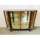 A 1950's CHINA DISPLAY CABINET THE GLASS WITH TRANSFER PRINTED ROSE DECORATION MANUFACTURED BY