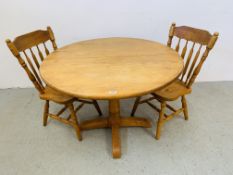 SOLID PINE EXTENDING CIRCULAR PEDESTAL BREAKFAST TABLE - TOP DIAMETER 107CM (EXTENDED 145CM) WITH