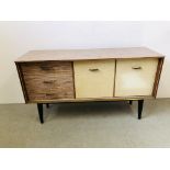 A MID C20th HOME MAKER SIDEBOARD THREE DRAWER CABINET COMBINATION WIDTH 136CM. DEPTH 45CM.