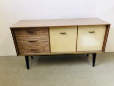 A MID C20th HOME MAKER SIDEBOARD THREE DRAWER CABINET COMBINATION WIDTH 136CM. DEPTH 45CM.