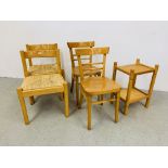 A PAIR OF BEECHWOOD KITCHEN CHAIRS WITH SEA GRASS SEATS,