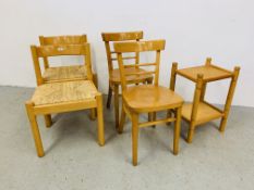 A PAIR OF BEECHWOOD KITCHEN CHAIRS WITH SEA GRASS SEATS,