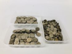 3 TUBS OF UK PRE-DECIMAL COINS, ONE SHILLING (ENGLAND),