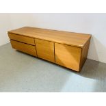 A RETRO MID CENTURY TEAK LOW LEVEL SIDEBOARD L 168CM, D 53CM, H 51CM.