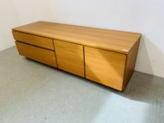 A RETRO MID CENTURY TEAK LOW LEVEL SIDEBOARD L 168CM, D 53CM, H 51CM.