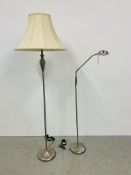 A MODERN BRUSHED STAINLESS STEEL FINISH LAMP STANDARD WITH CREAM SHADE ALONG WITH A MODERN BRUSHED