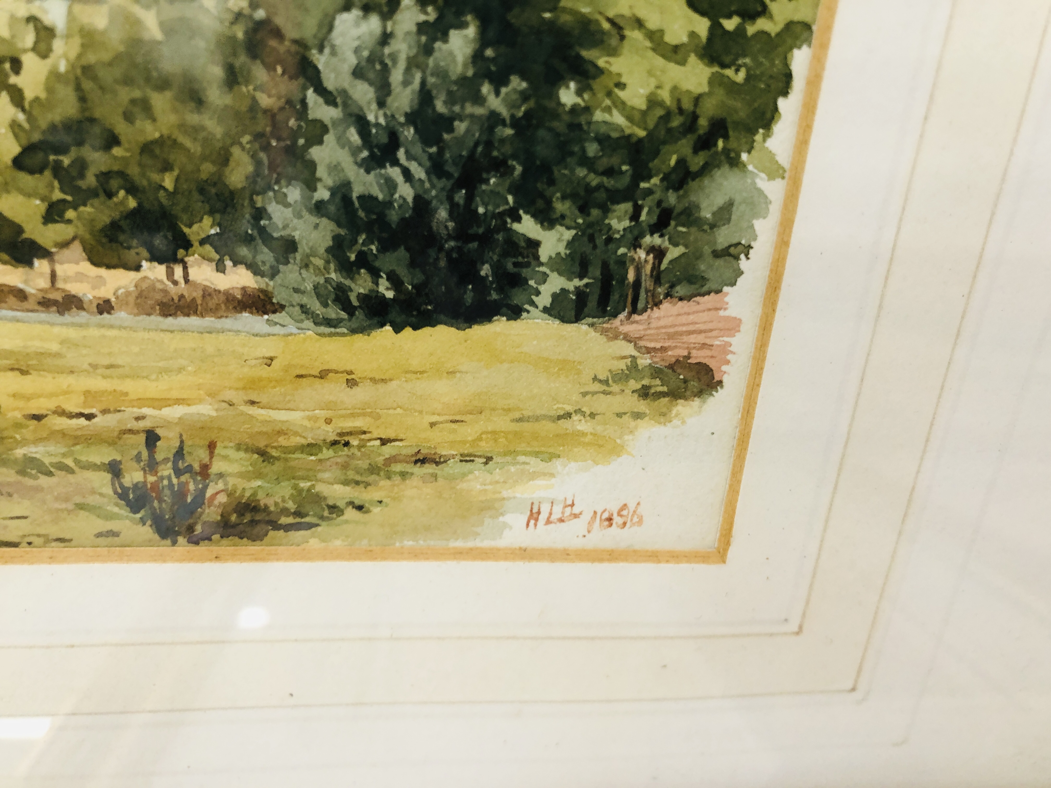 13 FRAMED AND MOUNTED PICTURES, PRINTS, AND WATER COLOURS OF LANDSCAPE BEARING MONOGRAM HLH 1896, - Image 11 of 16