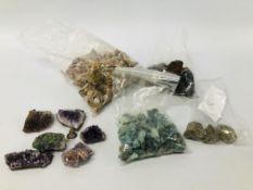 A COLLECTION OF MINERAL ROCKS TO INCLUDE AMETHYST, HAEMATITE, STALAGMITE QUARTZ, ETC.