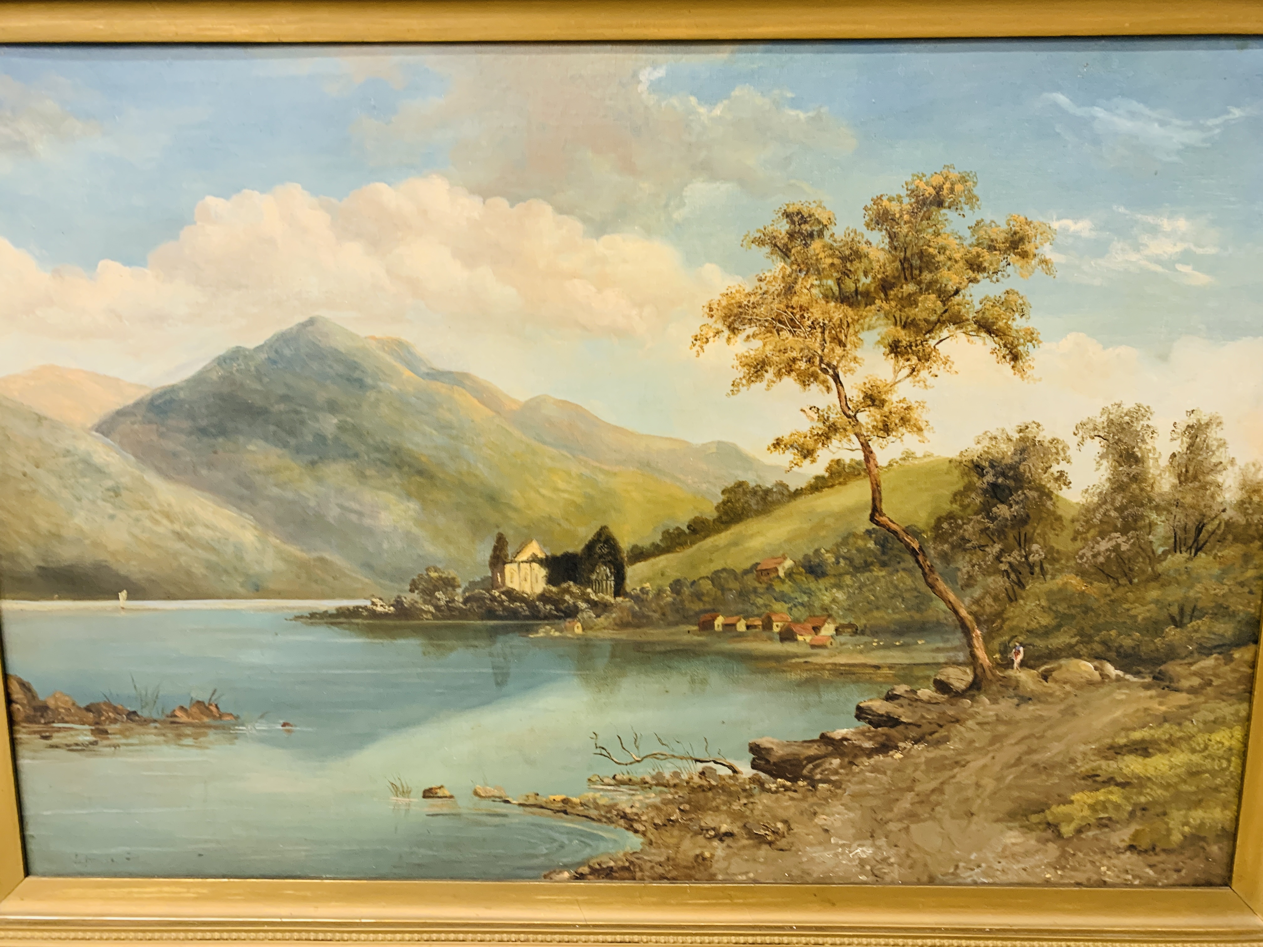 AN UNSIGNED FRAMED OIL ON CANVAS "LAKE DISTRICT SCENE" WIDTH 90CM. HEIGHT 60CM. - Image 2 of 6