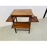 EDWARDIAN MAHOGANY OCCASIONAL TABLE WITH CANTILEVER TRAYS.