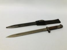 A MODEL 1895 AUSTRIAN BAYONET MARKED E3 48 AND TOP OF THE POMMEL MARKED TGF COMPLETE WITH SCABBARD