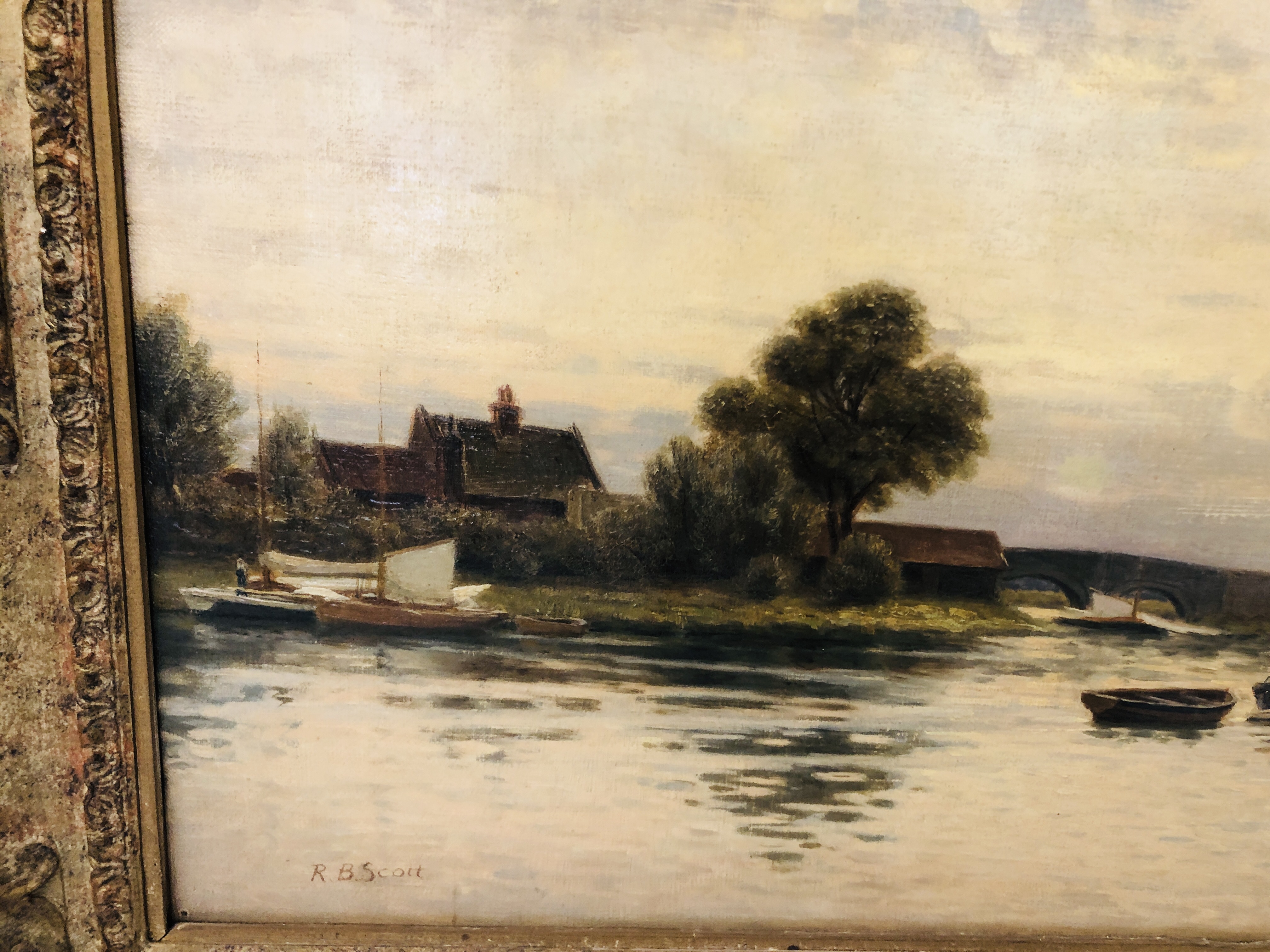 FRAMED OIL ON CANVAS "ACLE BRIDGE" BEARING SIGNATURE ROBERT BAGGE SCOTT 1849 - 1925. - Image 6 of 9