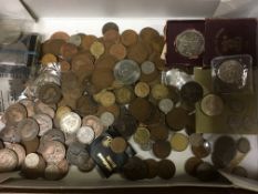 BOX OF MIXED COINS WITH SANDLE'S FOLDER OF SHILLINGS AND SIXPENCES 1937-1966, 1951 CROWN IN BOX,