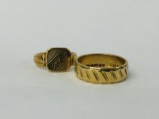 9CT. GOLD WEDDING BAND ALONG WITH A 9CT.