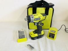 RYOBI 18 VOLT CORDLESS POWER IMPACT DRIVER MODEL RID1801 WITH CARRY CASE, CHARGER,