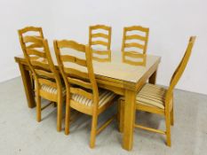 A MODERN SOLID RUSTIC OAK EXTENDING DINING TABLE,