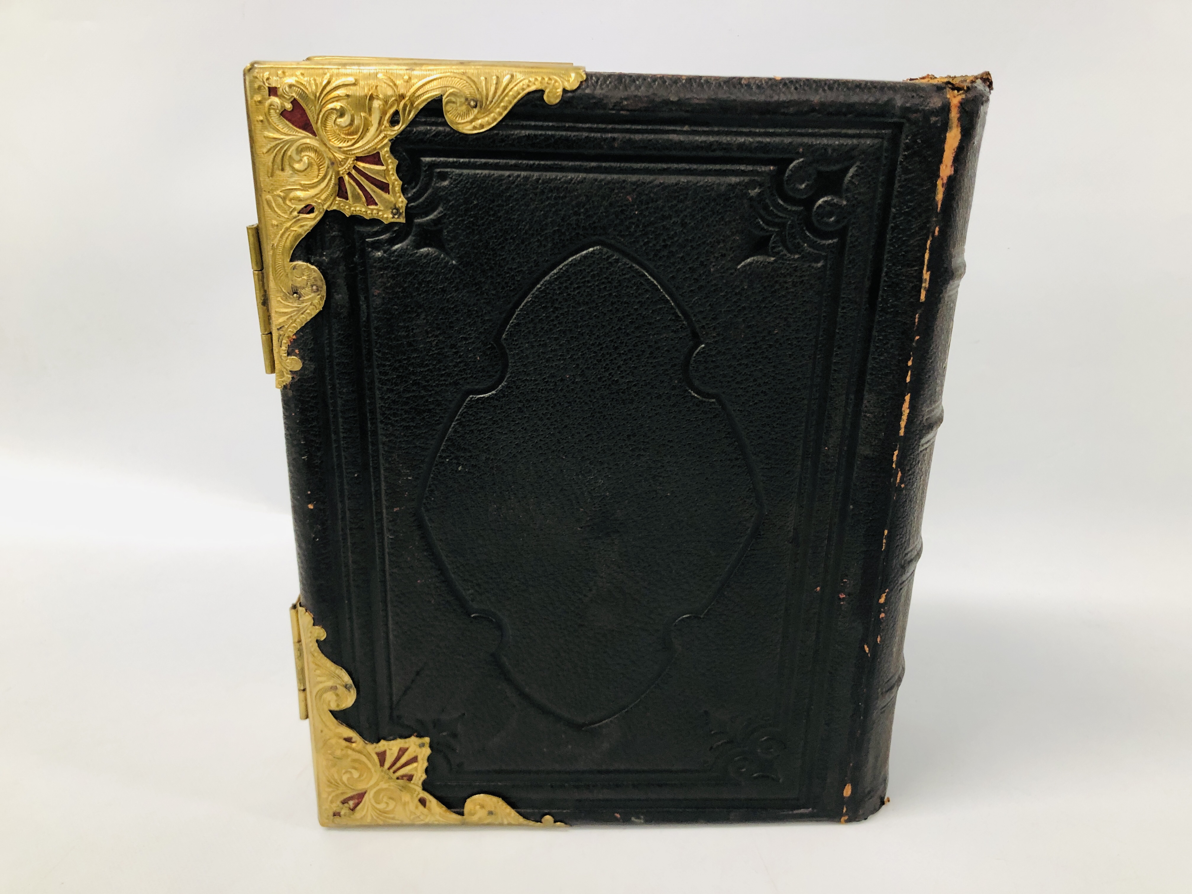 ANTIQUE LEATHER BOUND HOLY BIBLE WITH BRASS BANDING - Image 5 of 6