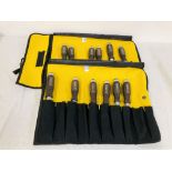 TWO STANLEY TOOL ROLLS CONTAINING A SET OF TWELVE NAREX CARPENTRY CHISELS (50, 40, 30, 26, 22, 20,