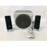 A LOGITECH 2.1 SPEAKER SYSTEM (NO CABLE SUPPLIED) - SOLD AS SEEN.