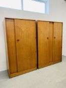 TWO TEAK FINISH BEDROOM ROBES COMPRISING DOUBLE WARDROBE WIDTH 122CM. DEPTH 56CM. HEIGHT 169CM.