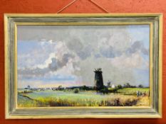 LARGE OIL ON BOARD "NORFOLK WINDMILL SCENE" BEARING SIGNATURE CHATTEN WIDTH 120CM. HEIGHT 74CM.