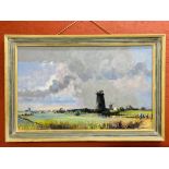 LARGE OIL ON BOARD "NORFOLK WINDMILL SCENE" BEARING SIGNATURE CHATTEN WIDTH 120CM. HEIGHT 74CM.