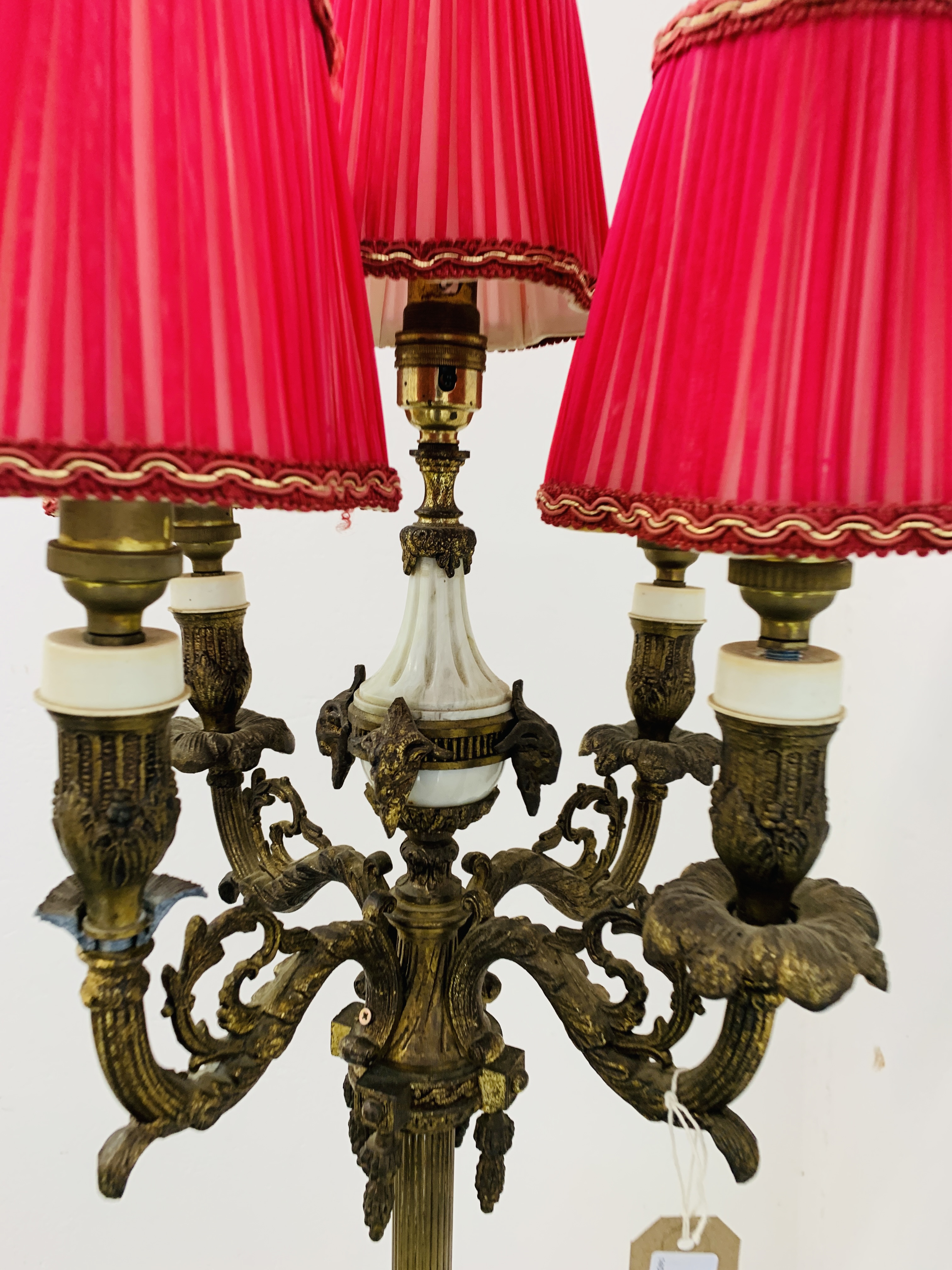 A CORINTHIAN COLUMN FLOOR STANDING FIVE BRANCH LAMP STANDARD THE BASE WITH MARBLE PLATFORM AND CLAW - Image 3 of 12