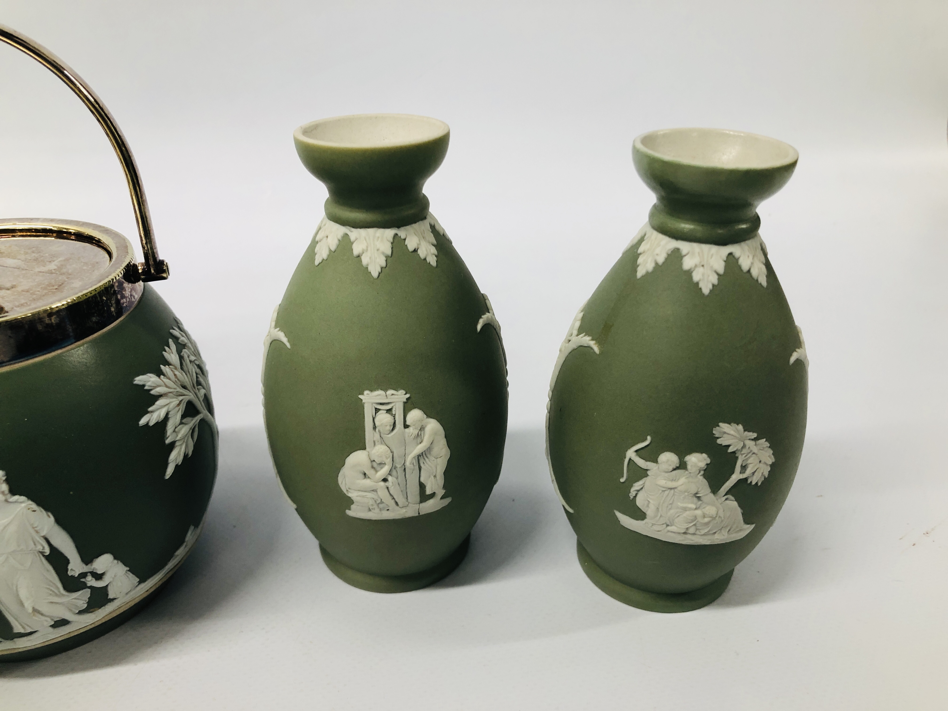 JASPERWARE BISCUIT BARRELS AND VASES TO INCLUDE WEDGWOOD - Image 3 of 6