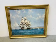 A FRAMED AND MOUNTED PRINT DEPICTING "A SAILING BOAT" MONTTAGUE DAWSON