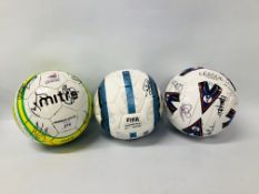 3 VARIOUS FOOTBALLS WITH NORWICH CITY SIGNATURES INCLUDING CHAMPIONSHIP