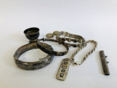 COLLECTION OF ASSORTED VINTAGE SILVER JEWELLERY AND COLLECTIBLES TO INCLUDE 4 SILVER BRACELETS AND