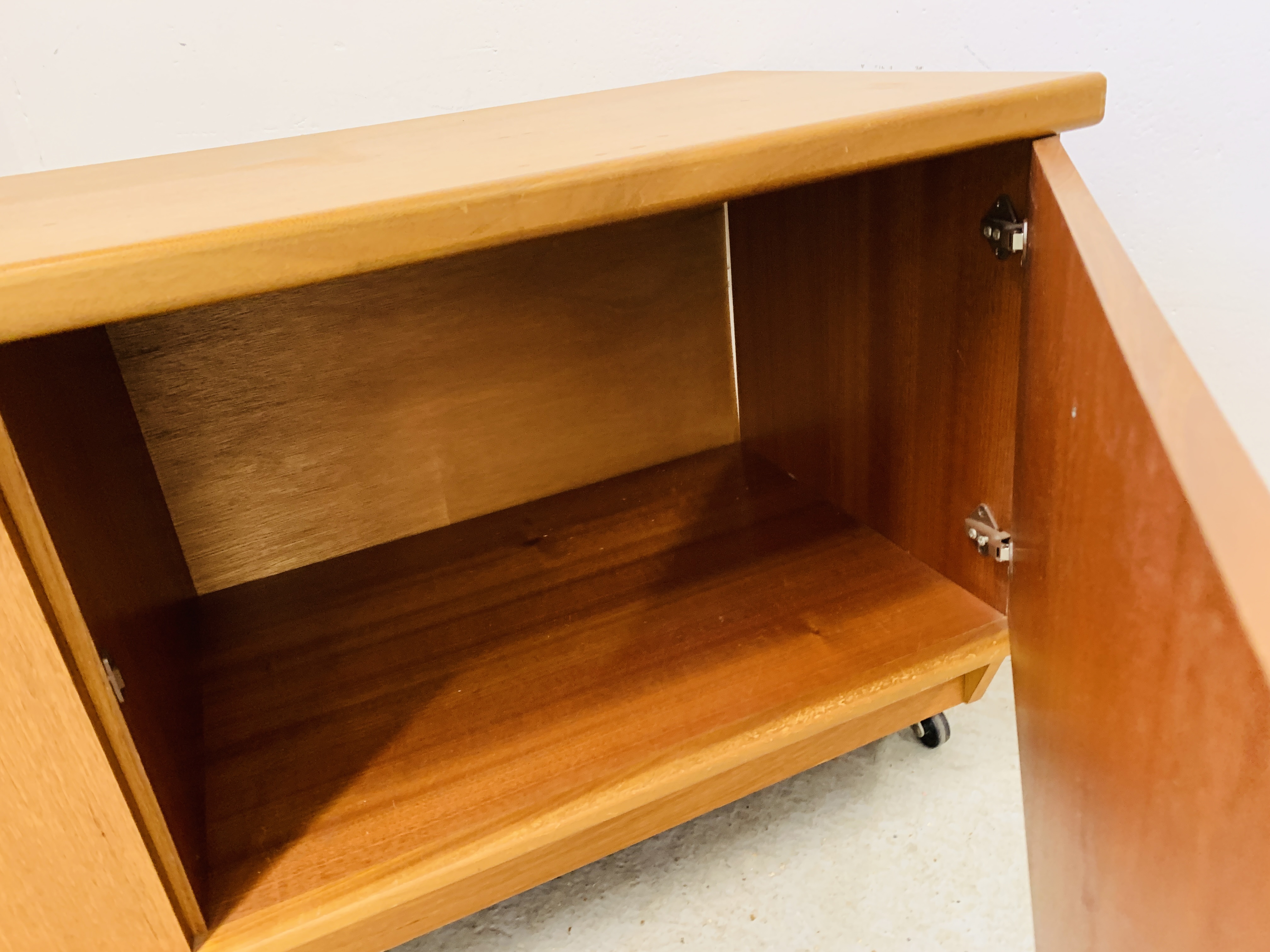 TWO MID CENTURY PORTWOOD FURNITURE LOW LEVEL TEAK FINISH SIDEBOARDS + TWO GRADUATED TEAK FINISH - Image 9 of 11