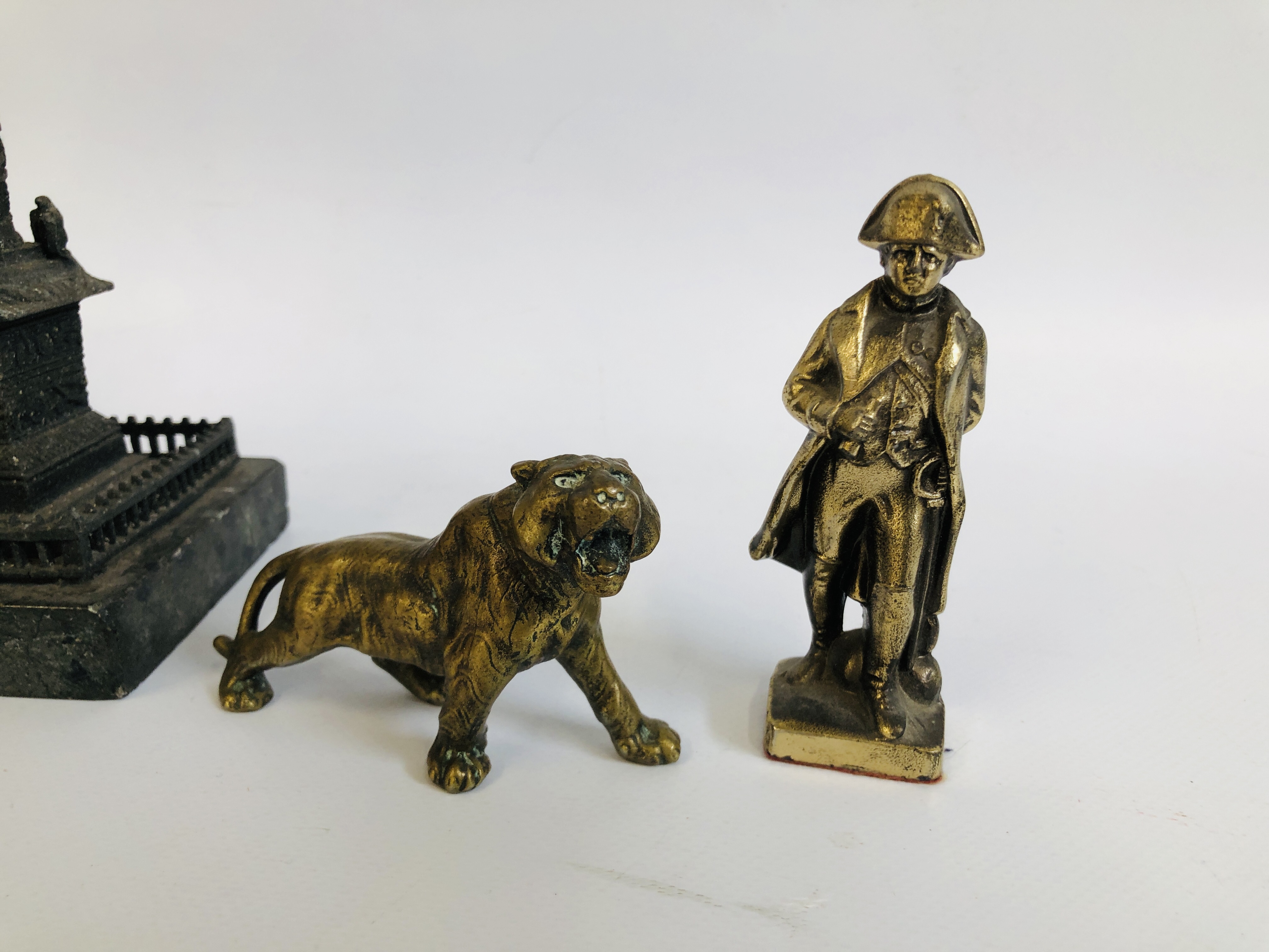 PAIR OF TREEN TWIST CANDLESTICKS, NAPOLEON THERMOMETER, BRASS TIGER AND NAPOLEON - Image 2 of 9