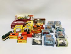 BOX CONTAINING A QUANTITY OF DAYS GONE TRACKSIDE VEHICLES, CORGI VEHICLES, POCKETBOND VEHICLES,