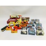 BOX CONTAINING A QUANTITY OF DAYS GONE TRACKSIDE VEHICLES, CORGI VEHICLES, POCKETBOND VEHICLES,